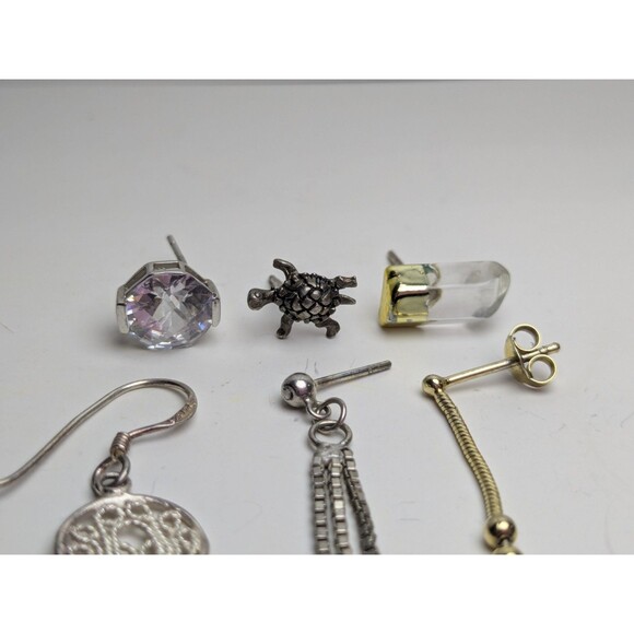 6 Single Sterling Silver Earrings Studs & Dangles - Picture 2 of 2